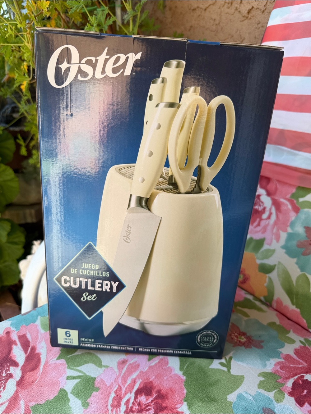 Oster Cream Cutlery Knife Set with Matching Shears and Block